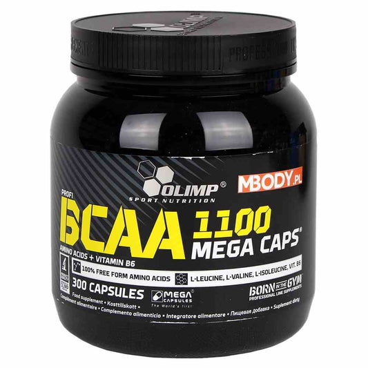 Olimp BCAA Mega Caps mit 300 Kapseln, nährstoffreiche Aminosäure-Kapseln für Muskelaufbau und Regeneration.