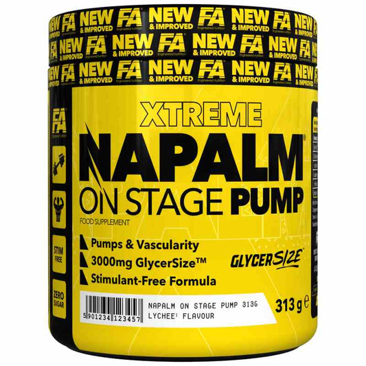 FA Napalm On Stage Pump Lychee-Geschmack, 313 g, Energydrink mit Lychee-Geschmack und sportlicher Verpackung