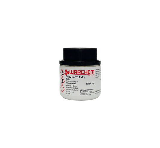 WARCHEM BARIUMPEROXID Rein 10g, feines weiße Puder-Produkt für chemische Anwendungen, in einer transparenten Verpackung.