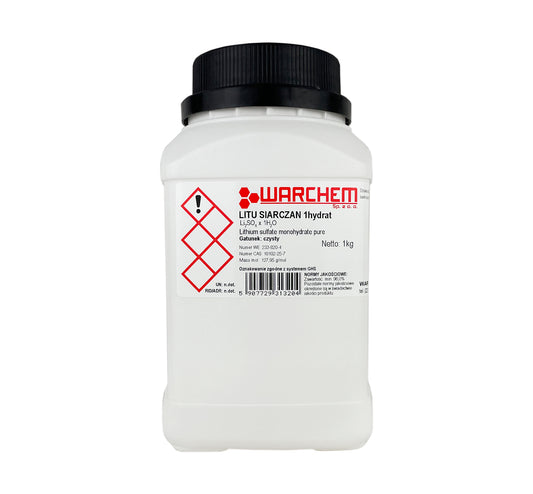 Reines Lithium-Sulfat 1-Hydrat, 1 kg, WARCHEM, chemische Verbindung in transparentem Behälter, für Labor und Industrie