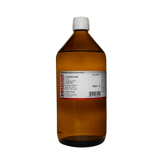 1,4-Dioxan von WARCHEM in 1 Liter Flasche, für HPLC-Analysen, klare Flüssigkeit mit chemischer Lösung.