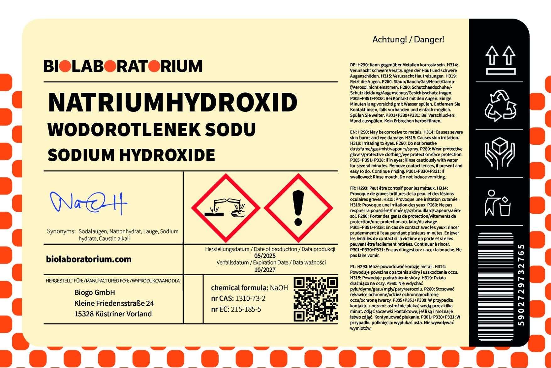 Ätznatron Natriumhydroxid NaOH Natronlauge Granulat 1 kg Biolaboratorium Zweitbild