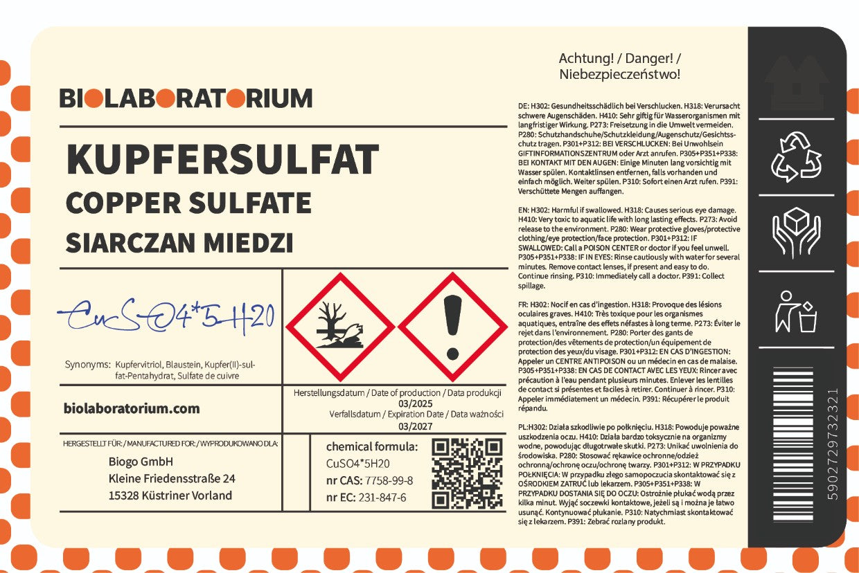 Kupfersulfat. Kupferpentahydrat 1kg Biolaboratorium Zweitbild