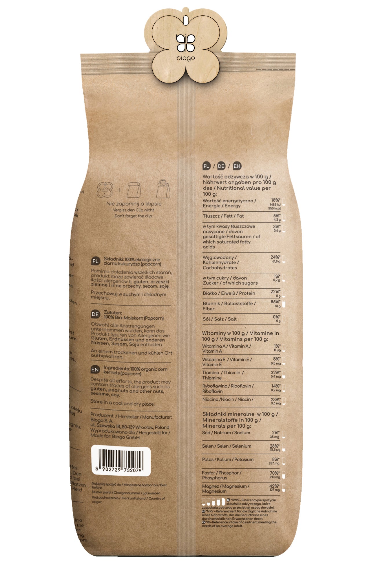 Popcorn (corn kernels) organic 1 kg BIOGO 