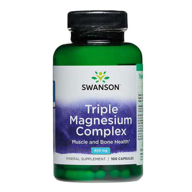 Magnesiumkomplex in drei Formen 400 mg dreifacher Magnesiumkomplex 100 Kapseln SWANSON Hover Image