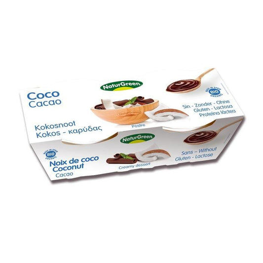 Bio Kokosdessert mit Kakao von NATURGREEN, zwei Packungen à 125 g, cremiges Dessert mit Kokos und Kakaogeschmack
