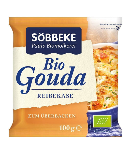 Geriebener Bio-Goudakäse von SOBBEKE, 100 g, fein gerieben, ideal für Käsegerichte und mediterrane Rezepte