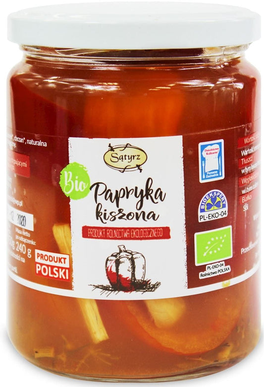 Eingelegter Bio-Pfeffer von SĄTYRZ in 450 g Glas, frisch und würzig, ideal für die Küche.