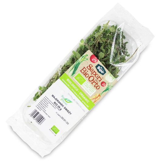 Frischer BIO-Majoran von BIO PLANET in 25 g Packung, grüne Kräuter mit zarten Blättern und aromatischem Duft.