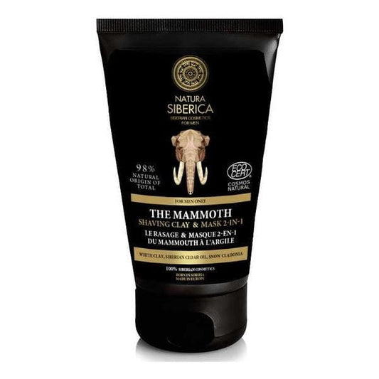 Rasiermaske 2in1 eco von NATURA SIBERICA, 150 ml, cremige Textur, für gepflegte Haut, auf der Verpackung sichtbar