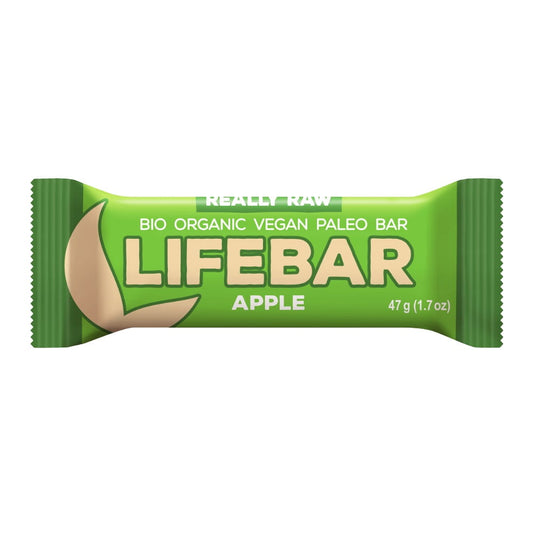 Bio glutenfreier roher Apfelriegel von LIFEFOOD, 47 g, mit frischen Apfelstücken und natürlichen Zutaten.