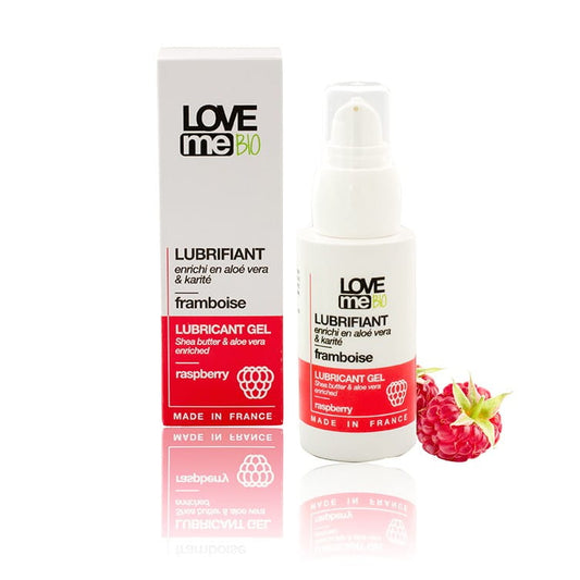 Bio Himbeere Intimgel von LOVE ME BIO in 50 ml Flasche, mit fruchtigem Himbeergeschmack und pflegender Formel.