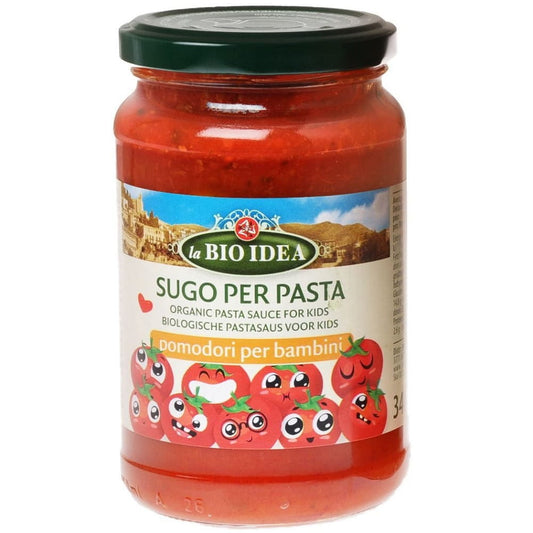 Bio Tomatensauce für Kinder von LA BIO IDEA, 340 g, cremige, kindgerechte Tomatensauce in Glasflasche.