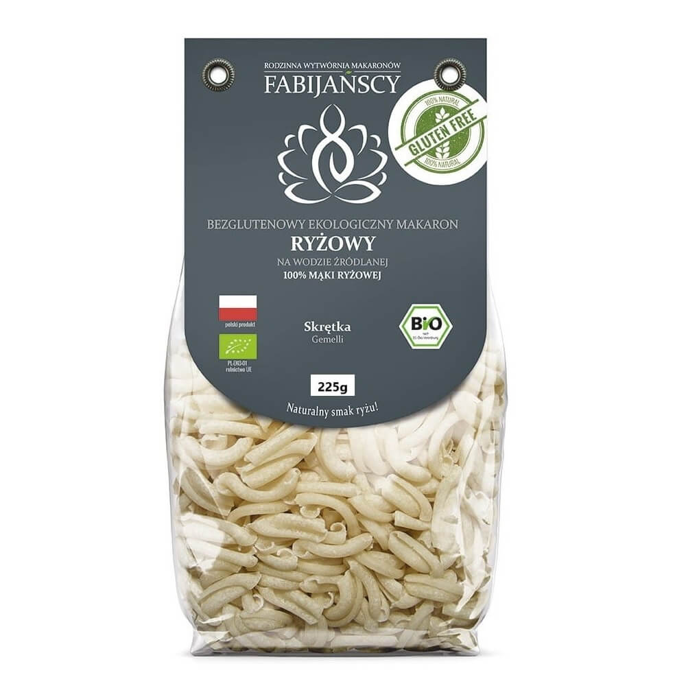 Pasta (weißer Reis) Twisted Gemelli glutenfrei BIO 225 g - FABIJAŃSCY