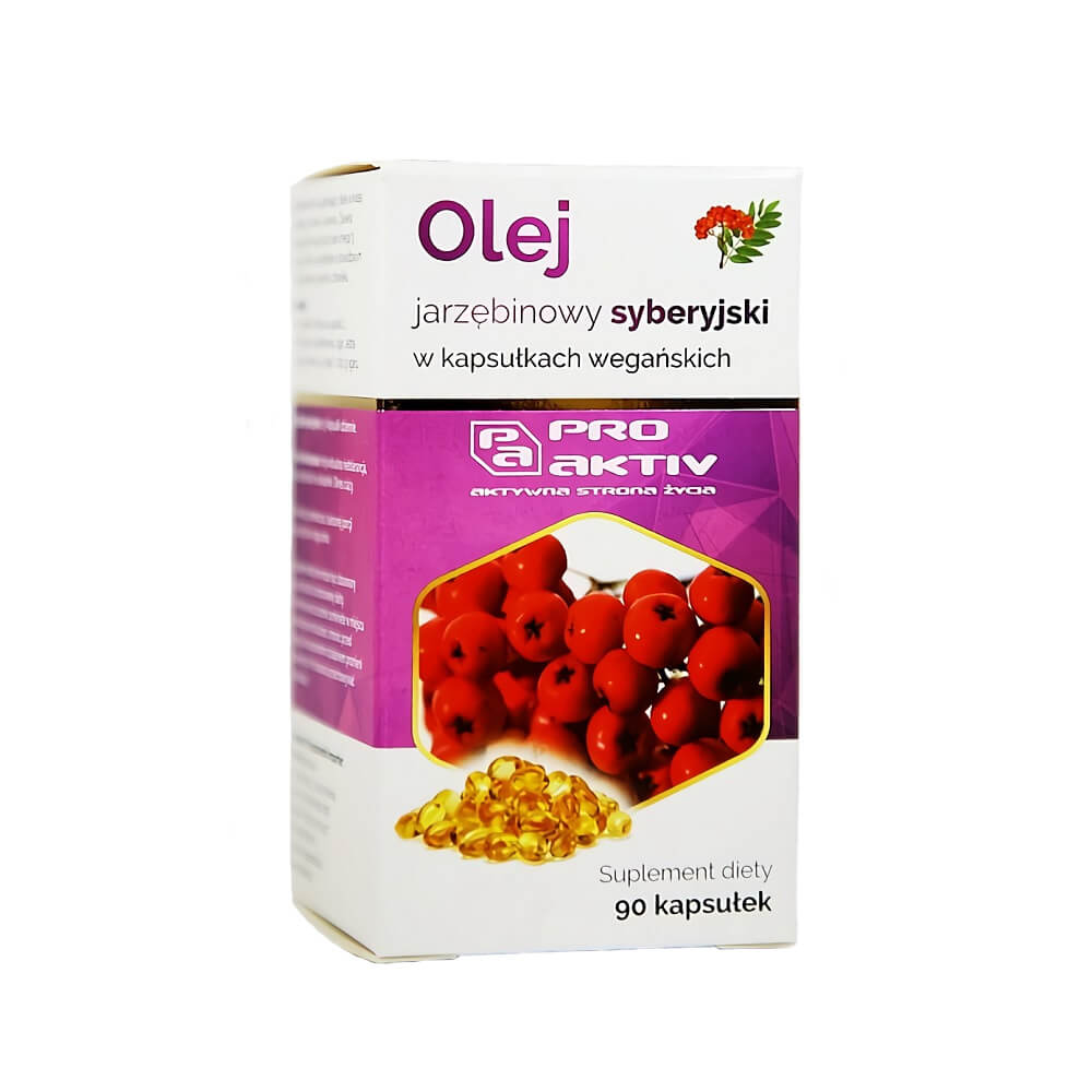 Sibirisches Ebereschenöl Kapseln von PRO AKTIV, 90 Stück, Nahaufnahme der Kapseln in einer Packung