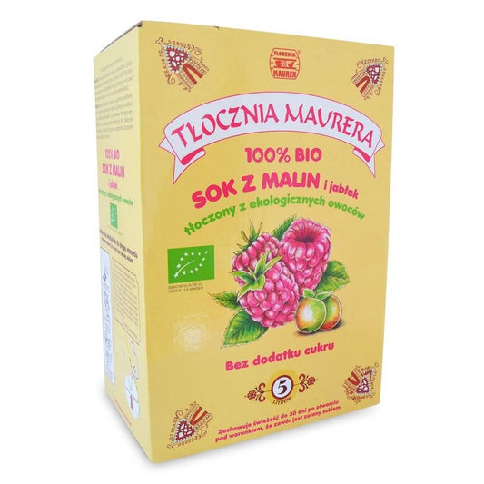 Bio Himbeer-Apfel-Saft von Maurer Press in 5000 ml Flasche, frisch und natürlich, zeigt die Flasche mit Saft im Bild