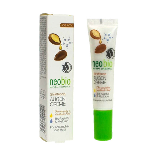 NEOBIO Augencreme mit Arganöl und Hyaluronsäure, 15 ml - feuchtigkeitsspendende Pflege für die Augenpartie