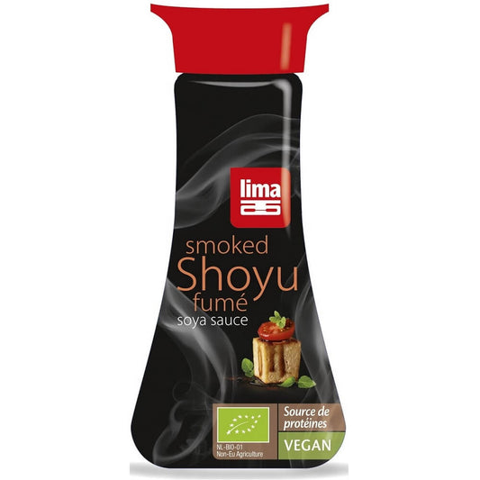 Geräucherte BIO Shoyu Sojasauce von LIMA in 145 ml Flasche, dunkle Sojasauce mit rauchigem Aroma, ideal für asiatische Gerichte