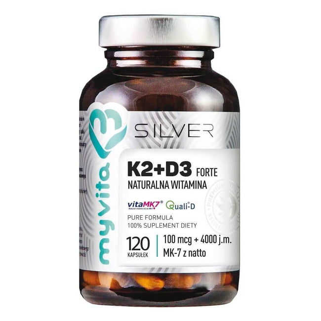 K2 + D3 FORTE 100mcg K2 + 4000j.m. D3 120 Kapseln MYVITA SILBER PURE Hover Image