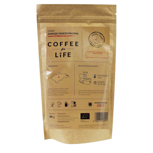 Gemahlener Arabica Kaffee aus Honduras, Bio, 200 g, von ALE EKO CAFE, zeigt frisch gemahlenen Kaffee in Packung