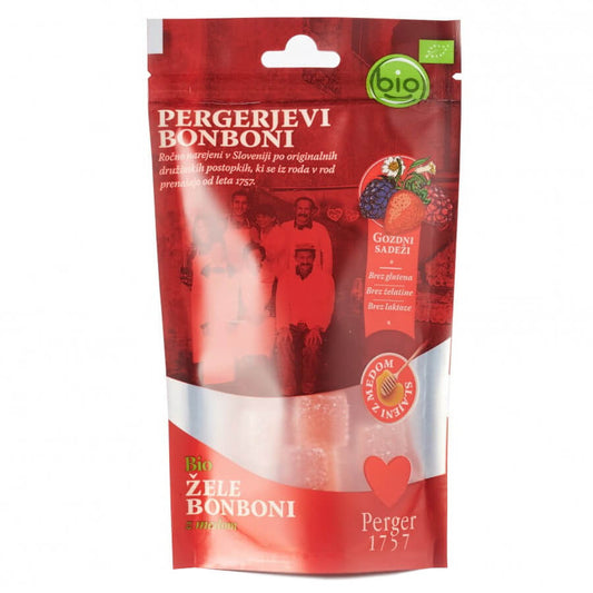 Bunte Waldfrucht-Gele in Zucker, BIO, 70 g, von PERGER, mit fruchtigem Geschmack und glänzender Oberfläche.