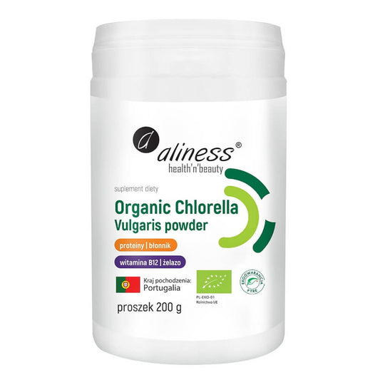 Bio-Chlorella-Pulver von ALINESS, 200 g, grünes Pulver aus Chlorella vulgaris für Nahrungsergänzung