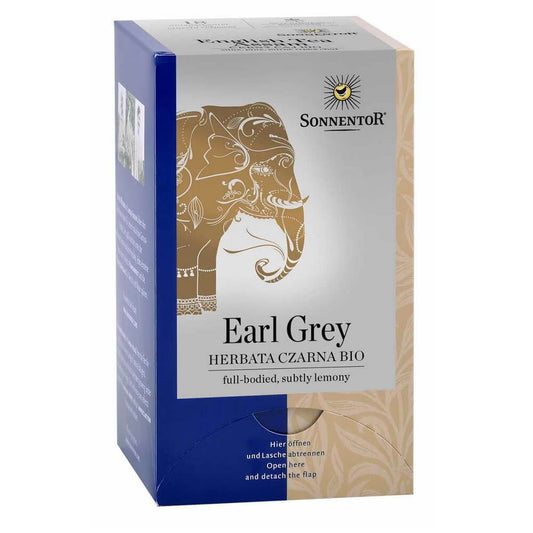 Bio Earl Grey Schwarztee von SONNENTOR, lose Teeblätter in 27 g Verpackung, mit aromatischem Bergamotte-Geschmack, frischer Teegenuss.