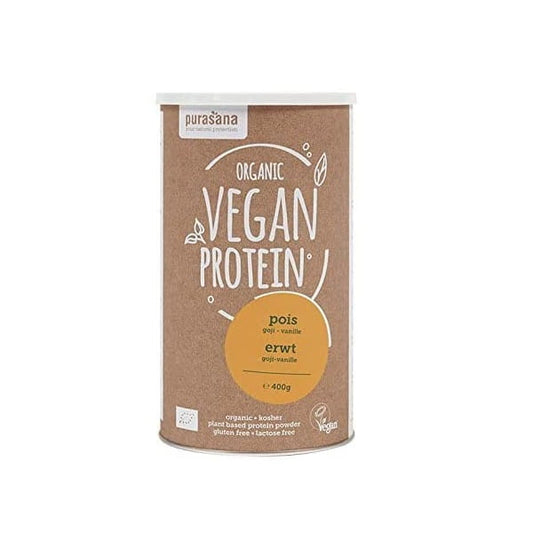 Laktosefreies Erbsenprotein mit Goji-Geschmack und Vanille, glutenfrei, BIO, 400 g von PURASANA.