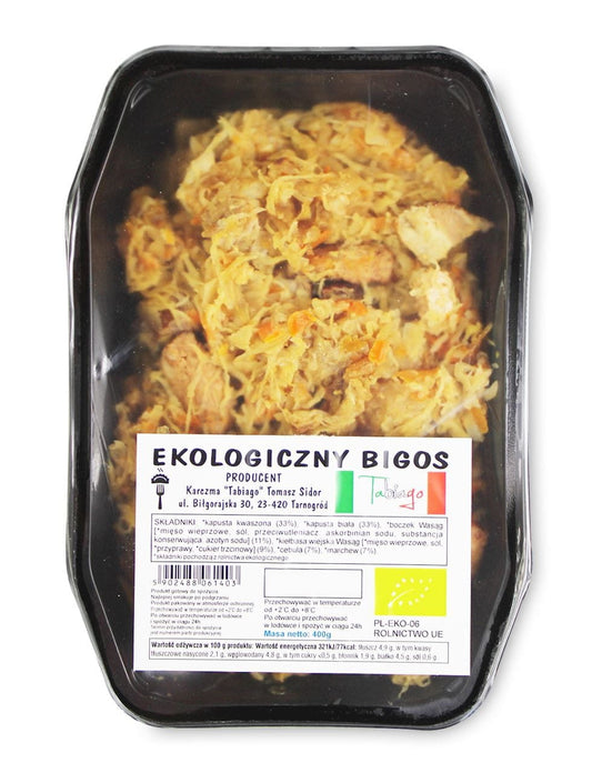 Bio Bigos Feiertage von KARCZMA TABIAGO in 400 g Dose mit traditionellem polnischem Sauerkraut und Fleisch.