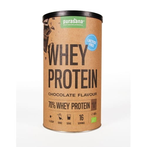 Whey Protein Isolat mit Schokoladengeschmack, glutenfrei BIO 400 g - PURASANA