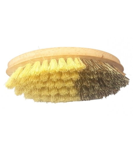 Gemüsewaschbürste mit Agave- und Union-Fiber von STARMANN, helle Bürste mit grünem Griff zum Reinigen von Gemüse.