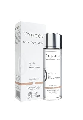 Augen-Make-up-Entferner Micellar Eco von YAPPCO, 110 ml, in einer transparent Flasche mit blauer Kappe.