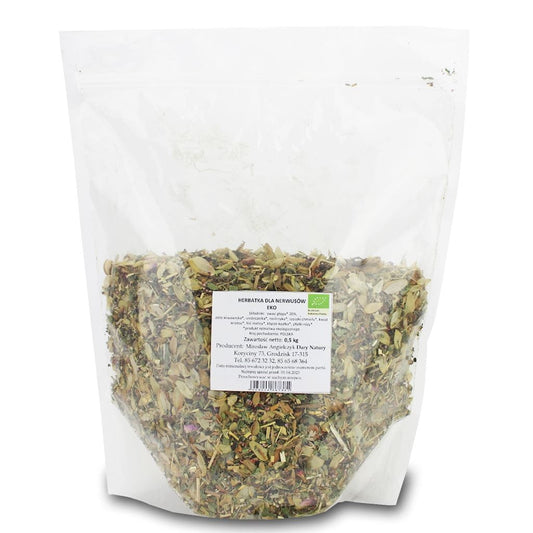 Bio-Tee für Nerven von DARY NATURY, 500 g, entspannender Kräutertee in einem Glasbehälter, geeignet für HORECA.