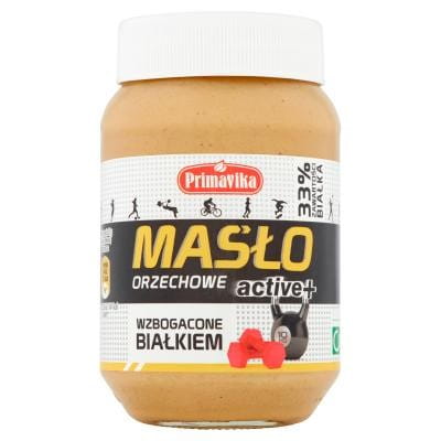 Haselnusscreme mit aktivem Protein von PRIMAVIKA in 470g Glas, cremige Nussbutter mit sichtbaren Haselnüssen und glatter Konsistenz