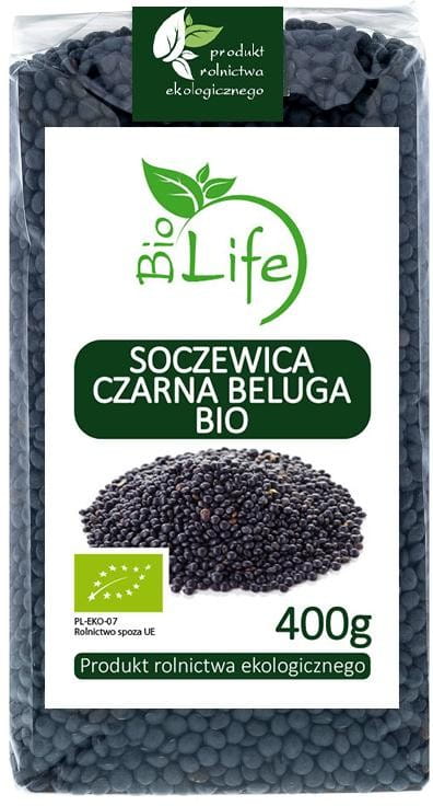 Schwarze Belugalinsen in 400g Verpackung vom Bio LIFE, EKO BIO, frische und gesunde Linsen für kalte und warme Gerichte
