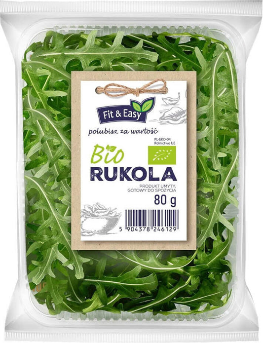 Frisch gewaschener Bio-Rucola von BIO PLANET, ca. 80 g, mit grünen Blättern und zarten Stielen, ideal für Salate und Gerichte