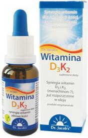 Vitamin D3K2 Tropfflasse von DR. JAKOBS, 20ml, flüssiges Nahrungsergänzungsmittel mit Vitamin D3 und K2 in einer praktischen Flasche