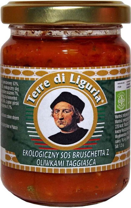 Bruschetta-Sauce mit Taggiasca-Oliven von TERRE DI LIGURIA, Bio, 135 g, cremige Olivensauce auf Brot.