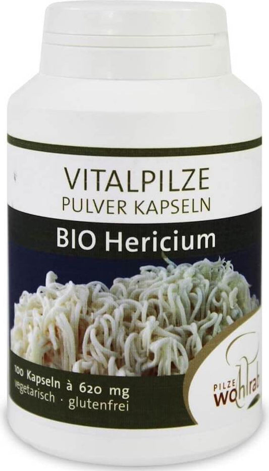 Bio Hericium Pilz Kapseln von PILZE WOHLRAB, 100 Stück, natürliche Nahrungsergänzungsmittel mit Hericium Pilz.
