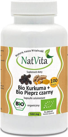 BIO Kurkuma + BIO schwarzer Pfeffer (Piperin) 550mg 100 NATVITA Kapseln