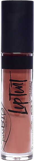 Flüssiger Lippenstift 02 von PUROBIO in der Tube, mit cremiger Textur und natürlichem Farbton, auf einem weißen Hintergrund.