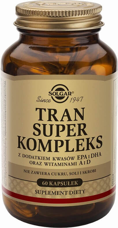 Tran-Superkomplex mit Zusatz von EPA- und DHA-Säuren und den Vitaminen A und D 60 SOLGAR-Kapseln Hover Image