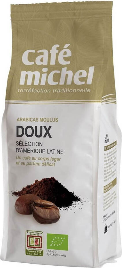 Gemahlener Bio-Arabica-Kaffee von CAFE MICHEL, fair gehandelt, 250 g, mit dunkler Kaffeebohne und Verpackung