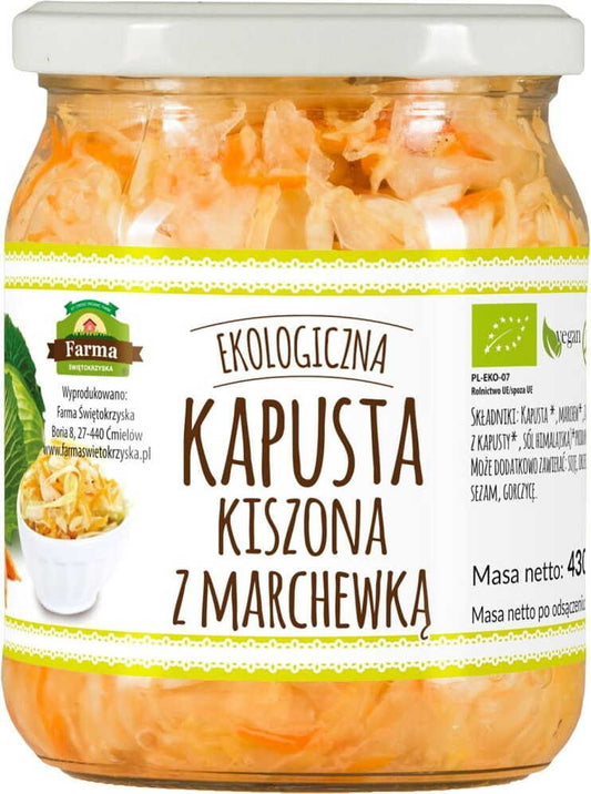 Bio Sauerkraut mit Karotten in 420g Packung von biogo, frisch und naturbelassen, zeigt das Sauerkraut mit Karotten in einer Packung