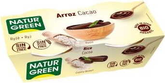 Reisdessert mit Kakaogeschmack, BIO, NATURGREEN, 2x125 g, cremige Textur, schokoladiges Dessert in Packung