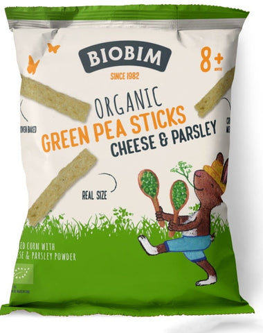 8 Monate alte grüne Erbsenchips mit Käse-Petersilien-Geschmack mit Vitamin B1 BIO 25 g - BIOBIM