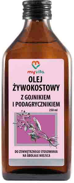Beinwellöl mit Gojnik und Holunder, 250 ml, MYVITA, flüssiges Naturöl in Glasflasche mit Kräuterbestandteilen