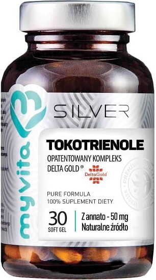 Tocotrienole, der patentierte Delta-Gold-Komplex mit Annatto 50mg, 30 Kapseln, MYVITA SILVER PURE Tabletten Hover Image