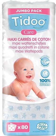 Weiche Baumwoll-Wattepads für Kinder von TIDOO, umweltfreundlich, 80 Stück, weiche Textur, ideal für empfindliche Haut.
