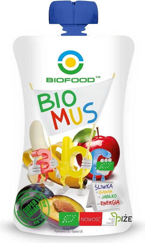 Pflaumen-, Bananen- und Apfelmousse BIO 90 g - BIO FOOD